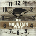 Young's Inc Wooden Mountain Time Wall Clock with Bear - 12" W x 12" H - Farmhouse Living Room Decor - Rustic Wall Clock