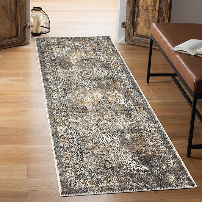 Keen Home Design 2x12 Rug - Machine Washable Runner Rug with Non-Slip Backing, Ideal for Hallway, Entryway, Kitchen, Laundry Room - Vintage, Easy Clean, Durable, Low Pile - (2'6" x 12')