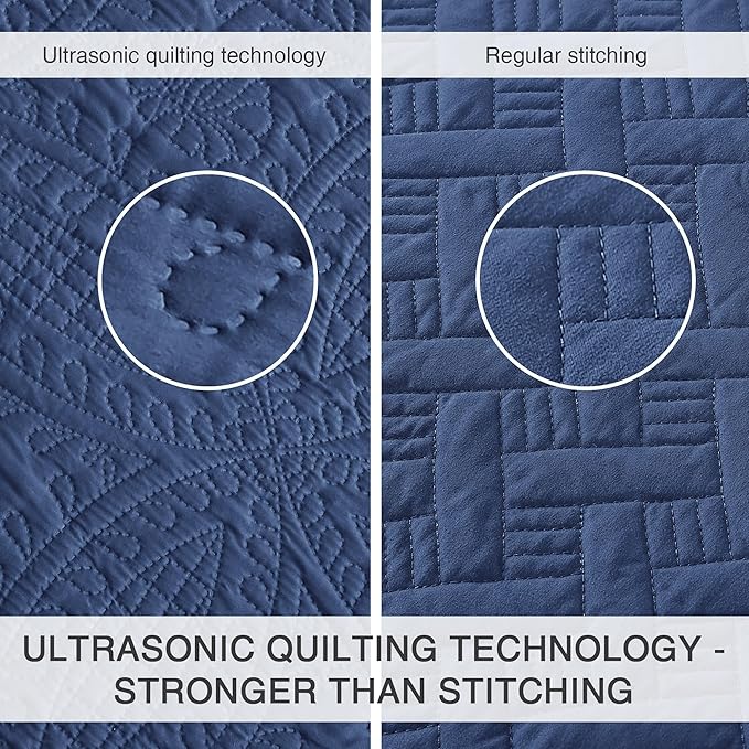 Love's cabin Twin Quilt Set Navy Blue Bedspreads - Soft Bed Summer Lightweight Bedspread Comforter - Modern Style Coin Pattern Coverlet for All Season - 2 Pieces (1 Quilt, 1 Pillow Sham)