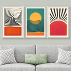 SIGNWIN Framed Canvas Print Wall Art Set Mid-Century Rising Sun & Color Blocks Abstract Geometric Illustrations Graffiti & Street Art Modern Art for Living Room, Bedroom, Office - 16"x24"x3 White