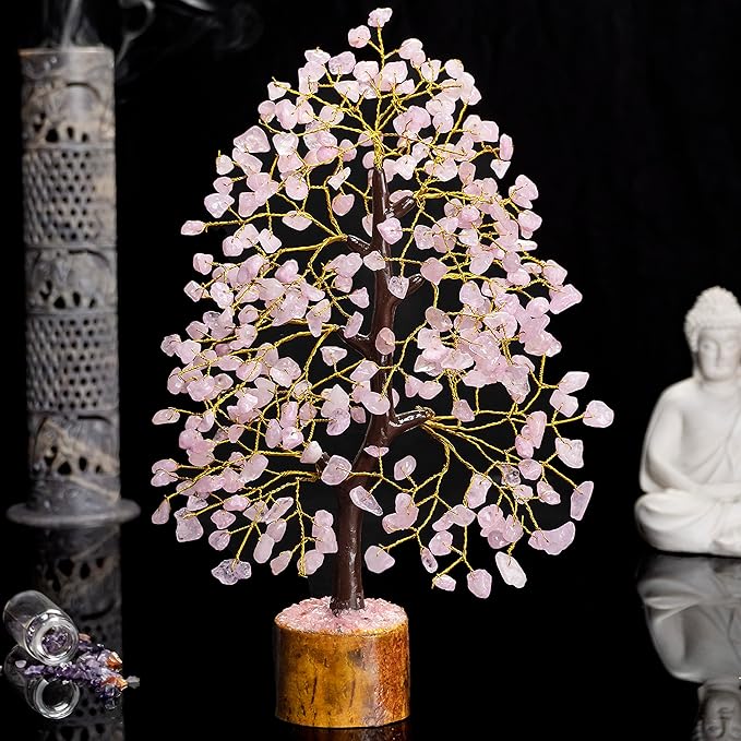 Rose Quartz Tree of Life, Handmade Gemstone Feng Shui Money Tree, Healing Crystal Decoration for Home, Positive Energy, Spiritual Gift