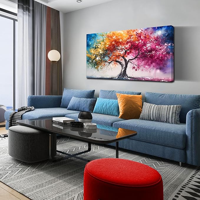 Alsingbago Large Colorful Tree Canvas Wall Art for Living Room Bedroom Home Office Orange and Pink Tree Picture Modern Artwork Ready to Hang Size 24x48