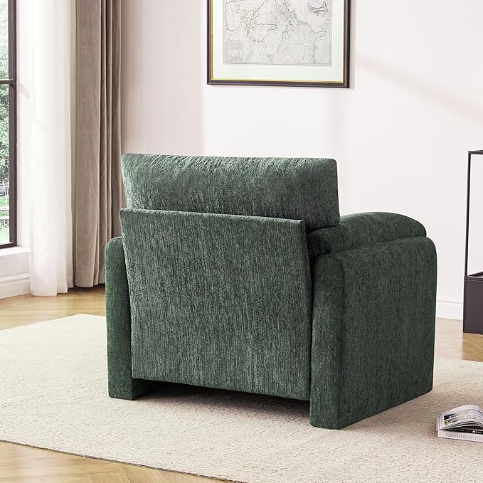 Chenille Oversized Armchair, 38.6" Wide Accent Chairs for Living Room & Bedroom Modern Lounge Chair, Upholstered Mid-Century Reading Chair, Comfy Living Room Chair, Single Sofa Chair, Green