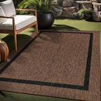 Bordered Outdoor Rug 8x10 Washable Outside Carpet for Indoor Patio Porch Waterproof Easy Cleaning Non Shedding Area Rugs Nut Brown - Black 8 x 10
