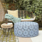LVTXIII Outdoor Inflatable Ottoman, Fade-Resistant Round Footrest Stool D31”x H14”, Portable Patio Pouf for Garden Camping or Home Use, Medallion Blue
