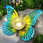 Solar Lights Outdoor Garden Butterfly Decor, Metal Butterfly Statue Decoration with LED Crackle Glass Globe, Solar Powered Lighted Garden Art Decor for Patio Lawn Yard Pathway Tabletop Ground