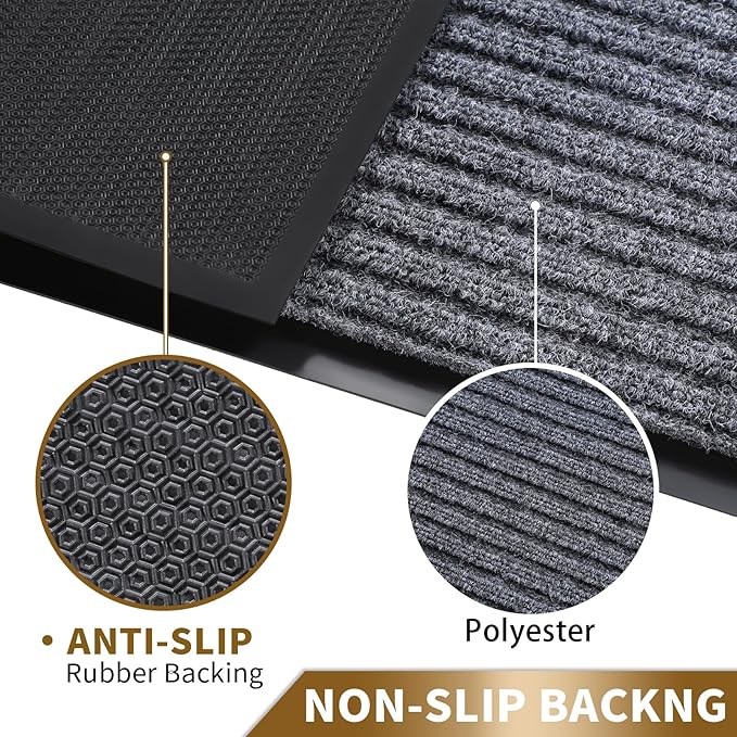 Yimobra Front Door Mat Outdoor Indoor Entrance, 100% Waterproof All-Season All Weather Doormat, Welcome Matt Outside Entry, Non Slip, Low Profile, Heavy Duty Patio Porch Floor Mats,47 x 24,Gray White