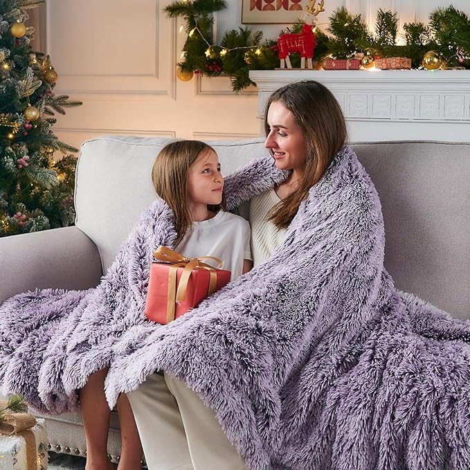 GONAAP Fuzzy Faux Fur Throw Blanket Queen Size Frosty Purple Super Soft Cozy Plush Fuzzy Shaggy Blanket for Couch Sofa Bed (Frosty Purple, Queen(90"x90"))
