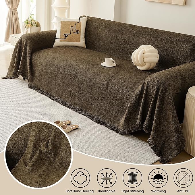 Sofa Covers for 3 Cushion Couch Chenille Couch Cover for Dogs Khaki Sofa Slipcover Living Room Pet Furniture Protector Washable Stain Resistant 1-Piece Couch Cover, 71"x118"