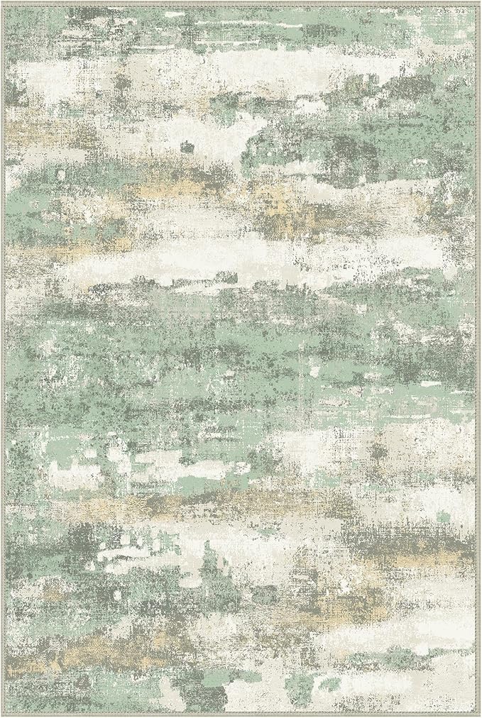 29"x17" Rugs for Entryway Entrance Kitchen Bathroom, Machine Washable Modern Abstract Soft Area Rug, Low Pile Indoor Floor Carpet with Non Slip Backing, Light Green