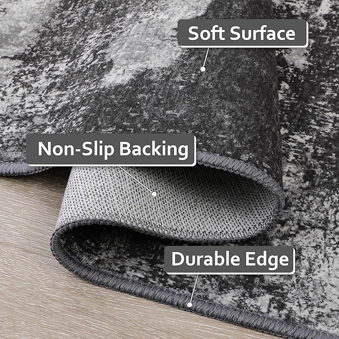 Area Rugs 8x10 for Living Room Bedroom Machine Washable Modern Abstract Soft Dark Large Rugs with Non Slip Backing, Floor Carpet for Dining Room