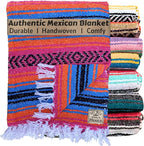 Del Mex Classic Mexican Blanket, Large Authentic Woven Falsa Throw (70"x50"), Artisan Southwest Décor for Beach, Yoga, Outdoors (Turquoise/Pink/Orange)