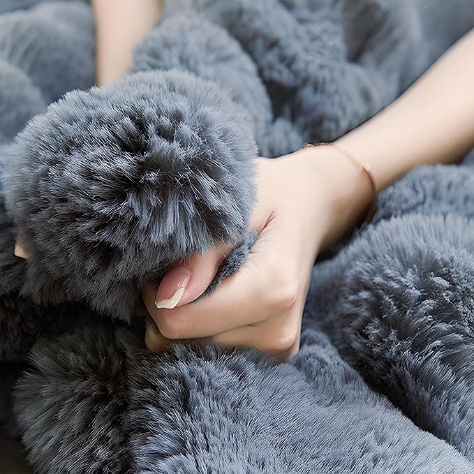 UKELER Soft Faux Fur Throw Blanket Large Solid Reversible Shaggy Blanket Plush Thick Fluffy Blankets Throws for Bed, Couch, Sofa, Office, Camping 60''x80'' Dark Grey