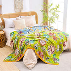 Fall Throw Blanket, 100% Cotton Soft Rustic Boho Throw Blanket for Bed, 80"x90" Farmhouse Decor Bed Flower Blankets, Light Weight Reversible Bohemian Throw Quilt