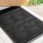 Mibao Front Door Mat Outside Entrance, Durable Outdoor Indoor Mat, Low Profile Heavy Duty Doormat, Non-Slip, Traps Dirt and Moisture, Easy Clean Patio Porch Entryway Mat, 24" x 36", Black