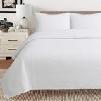 Cozy Line Home Fashions 100% Cotton Square Check Stitch Solid White Quilt Bedding Set, Bedspread Coverlet Lightweight for All Seasons (Maze - White, Queen - 3 Piece)