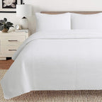 Cozy Line Home Fashions 100% Cotton Square Check Stitch Solid White Quilt Bedding Set, Bedspread Coverlet Lightweight for All Seasons (Maze - White, King - 3 Piece)