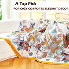Boho Throw Blanket, 100% Organic Cotton Breathable Ultra Soft Bed Quilt Throw - All Season Floral Bird Butterfly Farmhouse Decor Blanket for Sofa Couch Chair and Gift. 50" x 60"