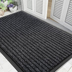 Yimobra Front Door Mat Outdoor Indoor Entrance, 100% Waterproof All-Season All Weather Doormat, Welcome Matt Outside Entry, Non Slip, Low Profile, Heavy Duty Patio Porch Floor Mats,47 x 32,Black Grey