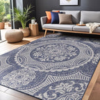 Medallion Outdoor Rug 6x9 Washable Outside Carpet for Indoor Patio Porch Waterproof Easy Cleaning Non Shedding Area Rugs Blue 6 x 9