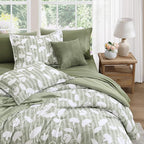 King Comforter Set -7 Pieces Sage Green Floral Comforter Set for All Seasons, Bed in a Bag King with Botanical Flowers Comforter, Sheets, Pillowcases & Shams