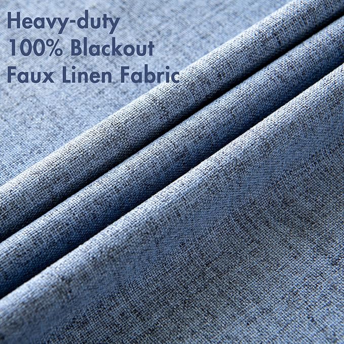 MIULEE Linen Texture Curtains for Bedroom Solid 100% Blackout Thermal Insulated Stone Blue Curtains Grommet Room Darkening Drapes Luxury Decor for Living Room Nursery 52x54 Inch (2 Panels)