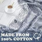 jinchan Boho 100% Cotton Muslin 50x60 Throw Blanket Lightweight 3-Layer Blue Blanket Washable Reversible Breathable Decorative Geometric Striped Patterned Soft Cozy for Sofa Bed All Season Gift