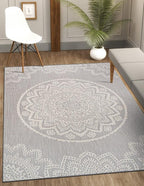CAMILSON Outdoor Rug 6x9 Modern Area Rugs for Indoor and Outdoor Patios and Porches - Waterproof, Washable, Non-Shedding, Easy-to-Clean Outside Carpet (6 x 9, Medallion - Grey/White)