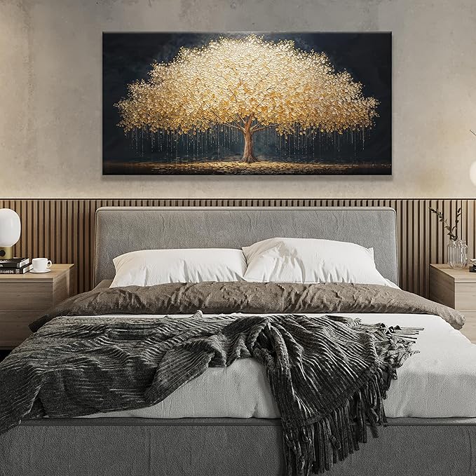 Wall Art Gold Tree Of Life Modern Wall Art Artwork Canvas Art Wall Decor Painting Gold Tree Pictures Abstract Wall Decor For Living Room Bedroom Dining Room Home Office Artwork Ready To Hang 24"X 48"