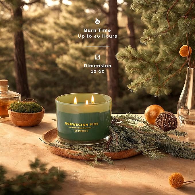 Luxury Pine Scented Candle - Housewarming Christmas Candle for Home - Elegant Gift for Women & Men - Large 3 Wick Jar Candle - 100% Natural Soy Wax - Up to 40 Hours Burning Time