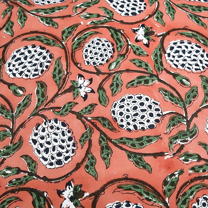 Ridhi Dark Salmon Pink Block Print Cotton Canvas Throw Pillow Covers for Decorative Couch Pillows for Living Room, Chic Boho Cute Outdoor Valentine Pillows Covers Gifts 18x18 Inches