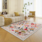Living Room Rug 5x7 Rug Machine Washable Boho Area Rug Non Slip Floral Vintage Low Pile Large Rugs for Living Room, Bedroom, Farmhouse, Dining Room, Kids Playroom(Beige)