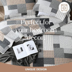Y-PLWOMEN Quilts Queen Size - 3 Piece Cotton Quilt Set, Lightweight Bedspreads, Farmhouse Plaid, Reversible, All Season, Grey, Black, Brown, White