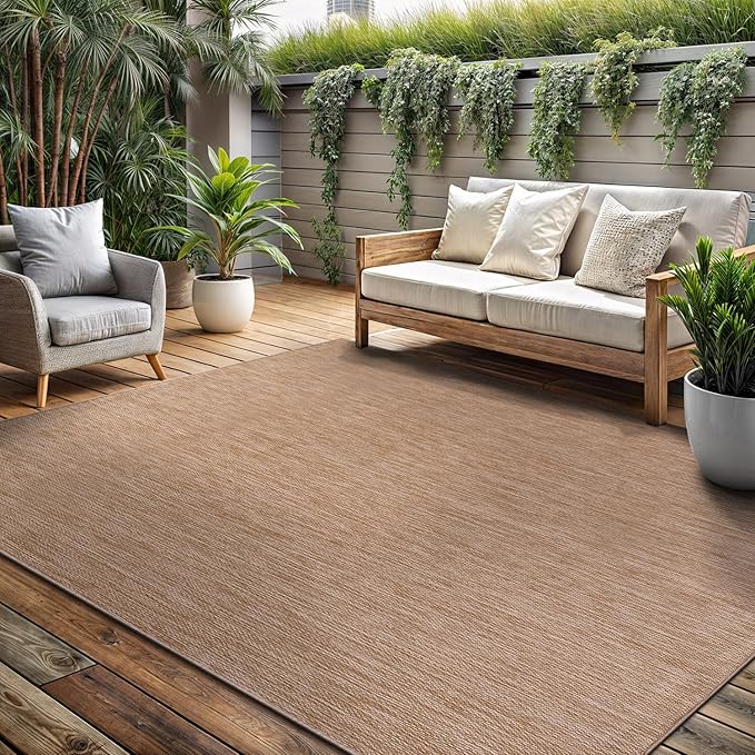 Washable Indoor Outdoor Rug 8x10 Weather Resistant Area Rugs Modern Solid Jute Rug for Porch Deck Balcony Backyard Patio Outside Carpet (8 X 10 Jute Beige)