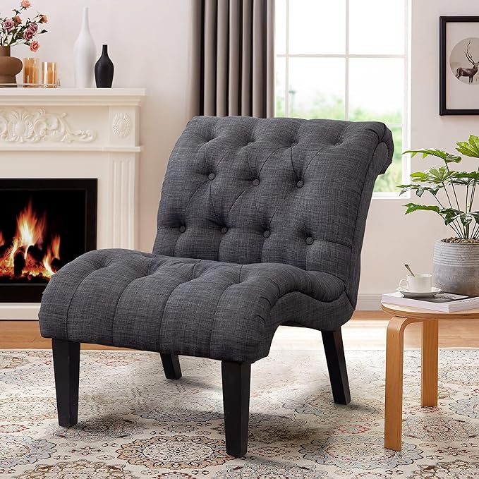 Yongqiang Upholstered Accent Chair for Bedroom Living Room Chairs Lounge Chair Armless Slipper Chair with Wood Legs Gray Fabric