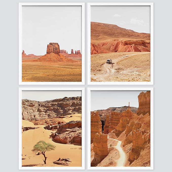 SIGNWIN Framed Arizona Texas Mountain Valley Wall Art, Set of 4 Landscape Wall Decor Prints, Nature Wilderness Wall Décor for Living Room, Bedroom - 8"x10"x 4 White