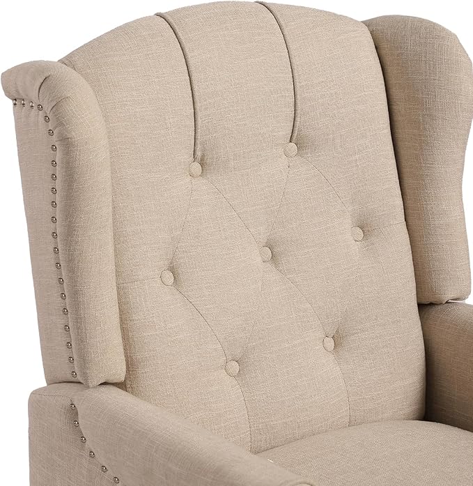 Wingback Recliner Chair with Massage and Heat, Tufted Fabric Push Back Recliner Chair for Living Room, Vintage Wingback Chair with Remote Control, Padded Cushion, Backrest, Wooden Legs
