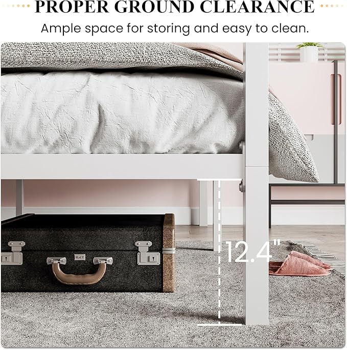 SHA CERLIN Canopy Bed Frame Full Size/Mattress Foundation with Metal Slats Support/No Box Spring Needed/Easy Assembly/White