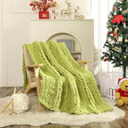 WESHIONGOO Chunky Knit Blanket Throw 50"×60" Knitted Throw Blankets for Couch Bed Fluffy Soft Blanket with Jumbo Chenille Yarn Thick 100% Handmade (Lime Green)