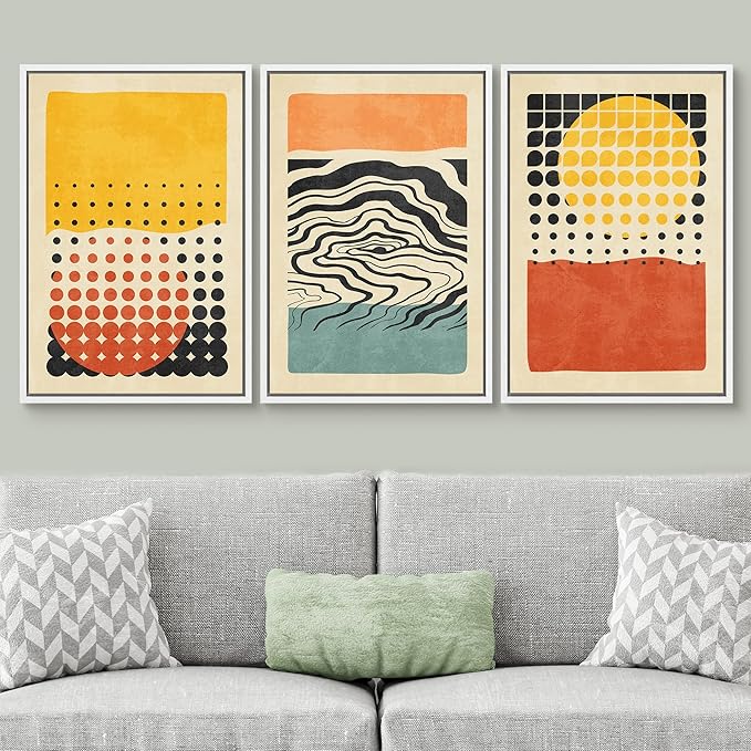 SIGNWIN Framed Canvas Print Wall Art Set Mid-Century Colorful Polygon Collage Abstract Geometric Illustrations Graffiti & Street Art Modern Art for Living Room, Bedroom, Office - 24"x36"x3 White