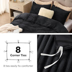 Bedsure Fluffy Duvet Cover Set - Ultra Soft Plush Shaggy Comforter Cover Queen Size, Warm Flannel Fleece Bed Sets for Winter, 3 Pieces (Striped Pattern, Black)