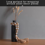 Wooden Bead Garland Decor, Farmhouse Boho Tassel Garland Wood Beads