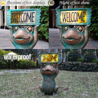 Frog Solar Welcome Garden Statues Outdoor Décor- Frog Figurines Solar LED Light Lawn Ornaments - Yard Decorations for Patio, Balcony, Backyard -Unique House Warming Gifts for Mom