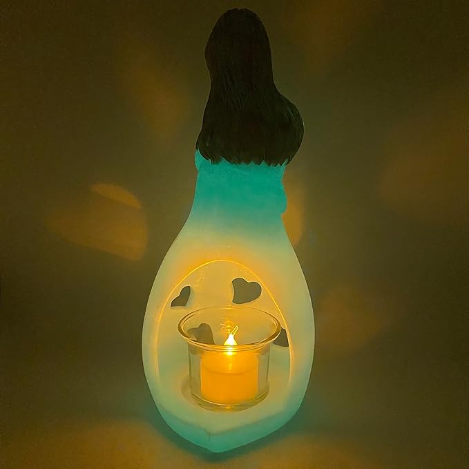 Mother-Daughter Glow in The Dark Candle Holder Statue with Flickering LED Candle | Hand-Painted - Unique Gifts for Mother's Day, Christmas, Birthday | Greeting Card Included