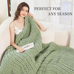 Admitrack Chunky Knit Blanket Throw, 100% Hand Knit Chenille Throw Blanket for Sofa & Home Decor, Soft and Cozy Knitted Throw Blankets (Sage Green，51"x63")