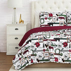 Southshore Fine Living, Inc. Twin Size Christmas Quilt with Matching Pillow Sham, Holiday Bedding Set, Twin/Twin XL Holiday Quilt Set, Reversible Red Plaid Quilt Over Rustic Cabin Print