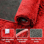 Red Fluffy Area Rug for Bedroom: Soft Plush Rugs for Living Room & Kids Room - Shaggy Carpet for Valentine's Day Decor