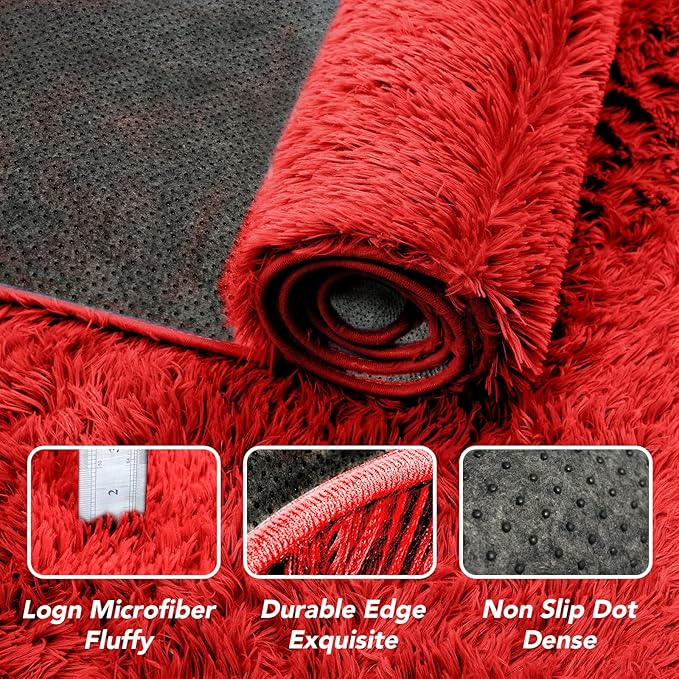 Red Fluffy Area Rug for Bedroom: Red Plush Rugs for Girls Room - Plush High-Pile Carpet for Living Room Christmas Home Decor(4x6 Feet)