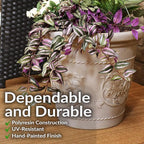 Sunnydaze 19.5-Inch Arabella Large Plant Pot - Polyresin Round Outdoor Planter with Drillable Drainage Holes - Beige