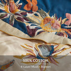 Boho Throw Blanket for Couch Sofa Bed, 100% Cotton Woven Quilt with Tassel 60”x80”, Super Soft Muslin Blanket with Floral Printed, Decorative Reversible Bed Blanket/Cover for All Seasons